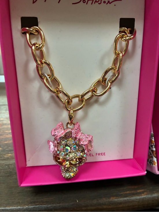 Betsey Johnson Jewelry - Betsey Johnson Gold-Tone Necklace with Crystal Skull and Pink Butterflies Charm
